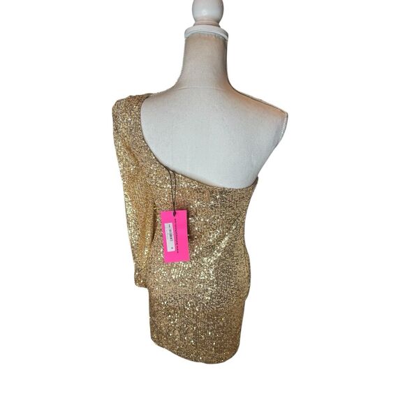 Betsy Johnson Gold Sequin Off Shoulder Evening Dress Women's Sz M Holiday NWT - Picture 4 of 6